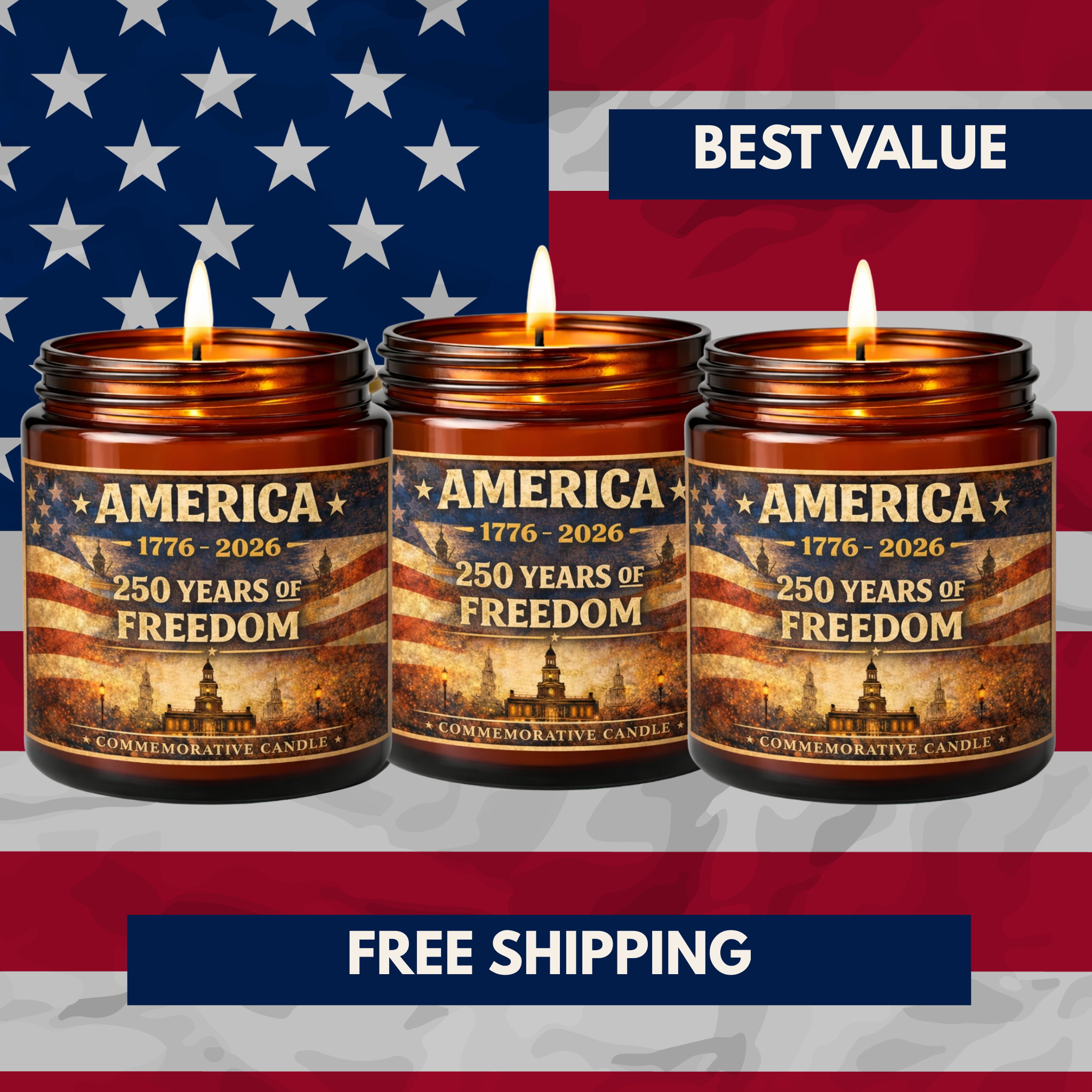 250th Anniversary Freedom Candle | 1776–2026 Limited Edition | 3 Candle Bundle