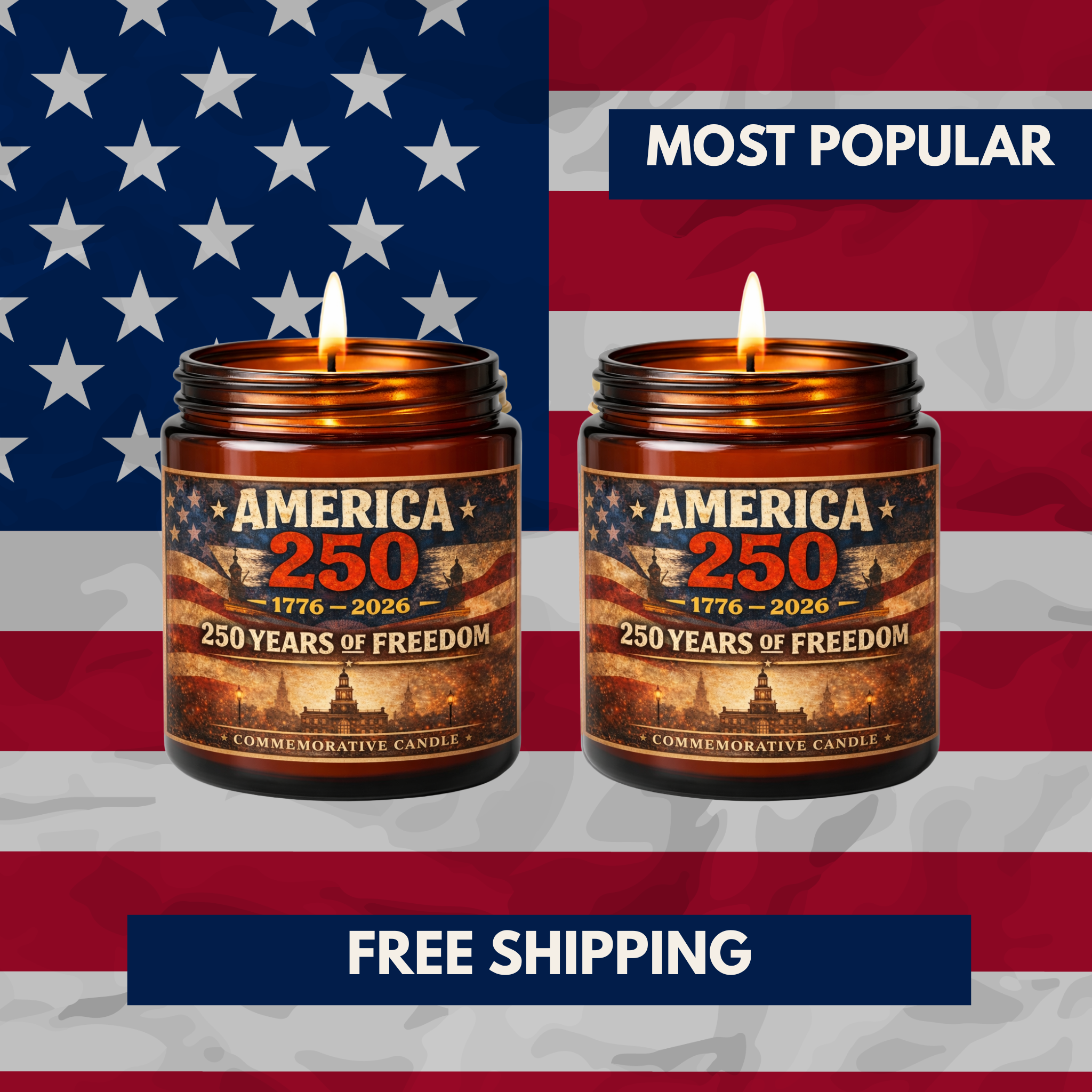 America 250 Commemorative Candle | Limited Edition 1776-2026 | 2 Candle Bundle